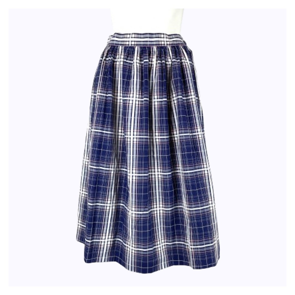 50s-60s Vintage Acting Up Blue Plaid Madras Full Midi Skirt Butte WPL 9442